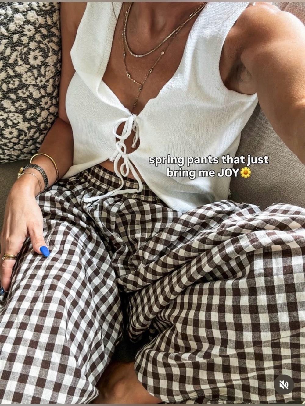 Brown Gingham Wide-Leg Culottes Pants